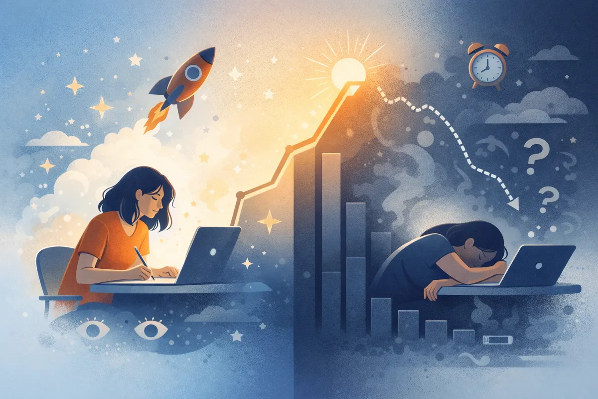 進行とともに集中が薄れ、力の配分が変化していく過程を対比的に表した構図