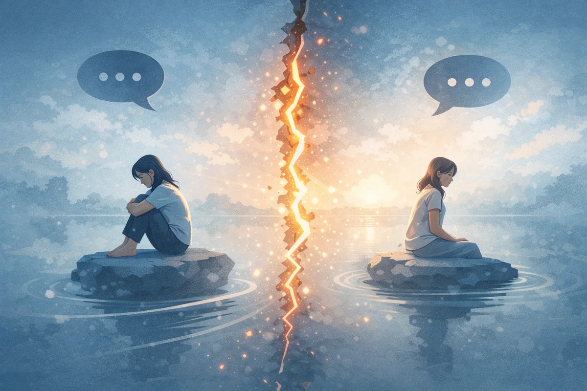 静かな空間に隔たりが生まれ、距離だけが意識されていく関係の状態を描いた構造