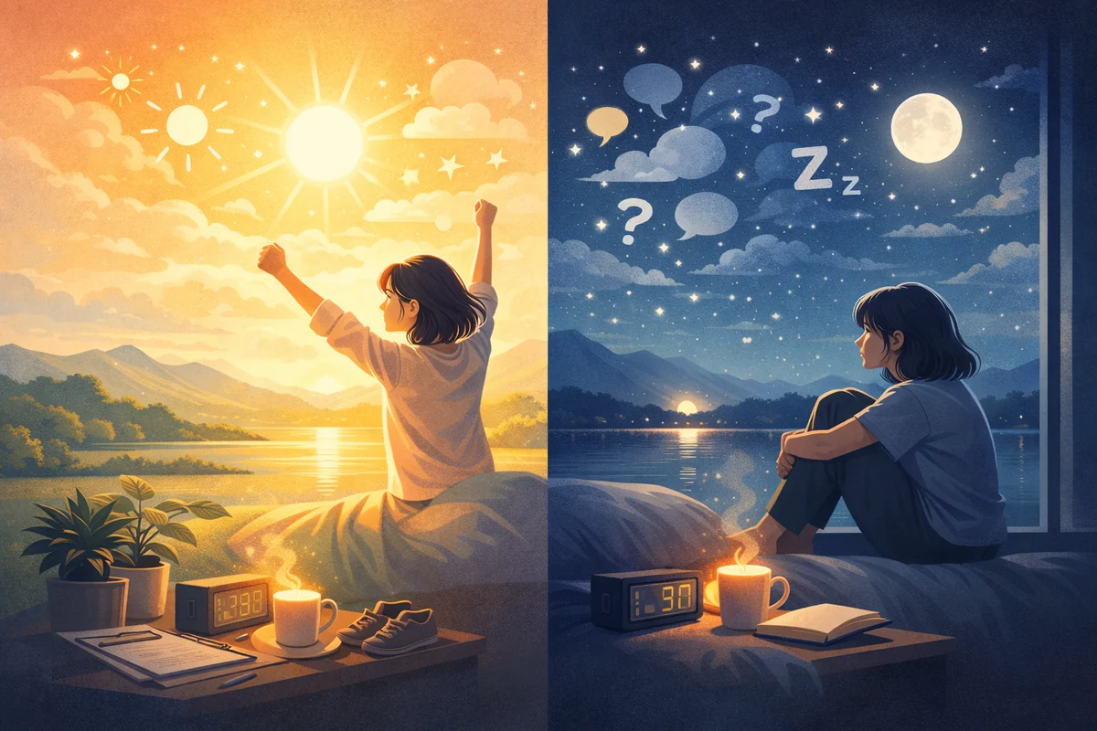 朝の光と夜の静けさが対比され、時間帯による心の揺れが空気感の違いとして表れている